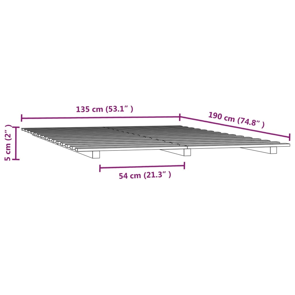 vidaXL gultas rāmis, melns, 135x190 cm, priedes masīvkoks