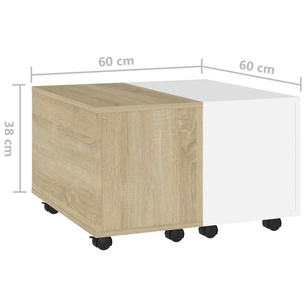 vidaXL kafijas galdiņš, balts, ozolkoka, 60x60x38 cm, skaidu plāksne