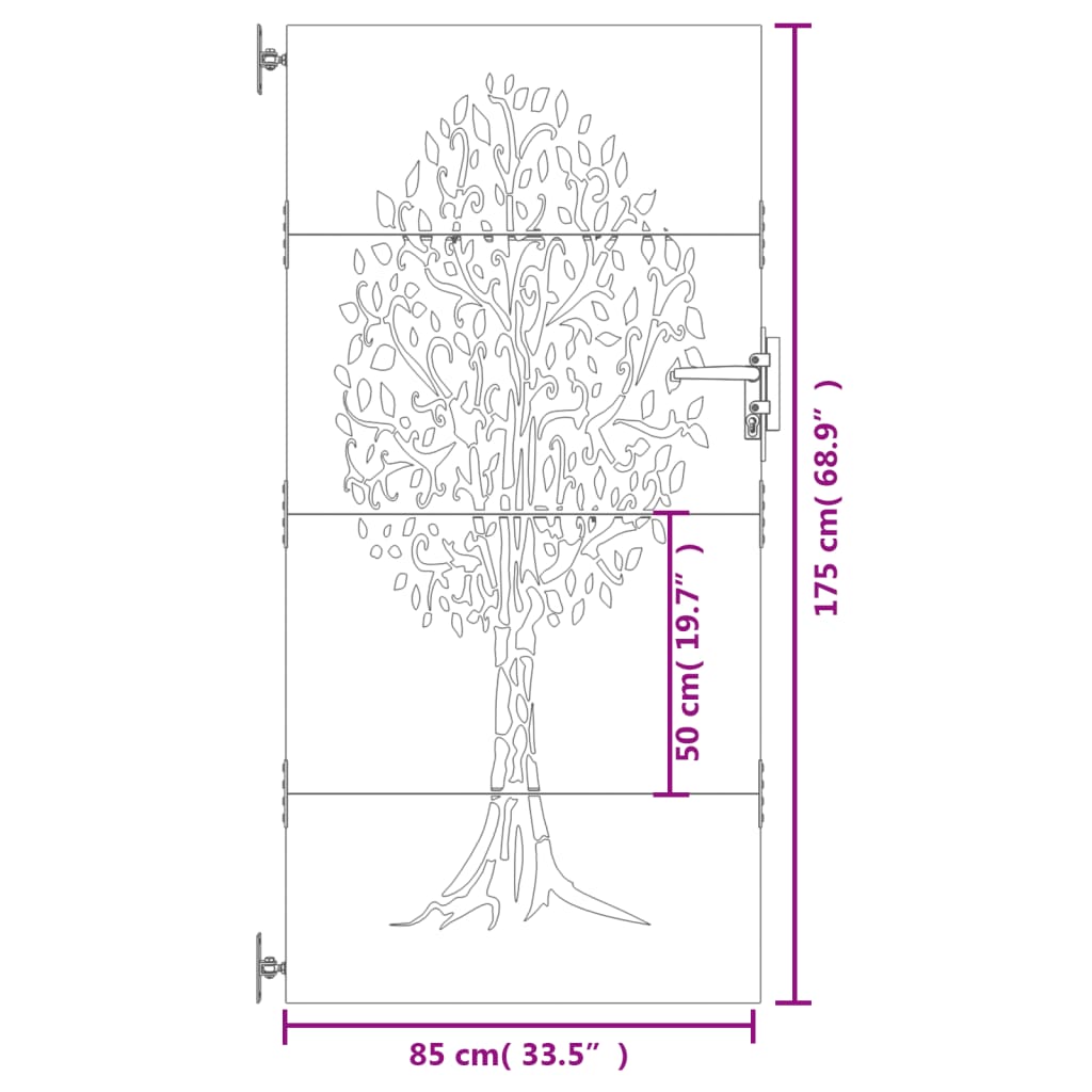 vidaXL dārza vārti, 85x175 cm, tērauds ar rūsas efektu, koka dizains