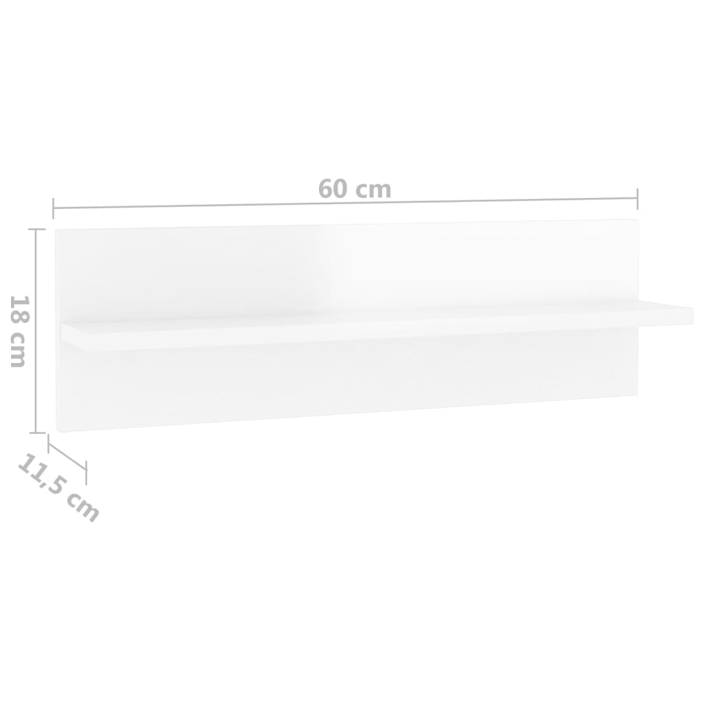 vidaXL sienas plaukti, 2 gab., balti, 60x11,5x18 cm, skaidu plāksne