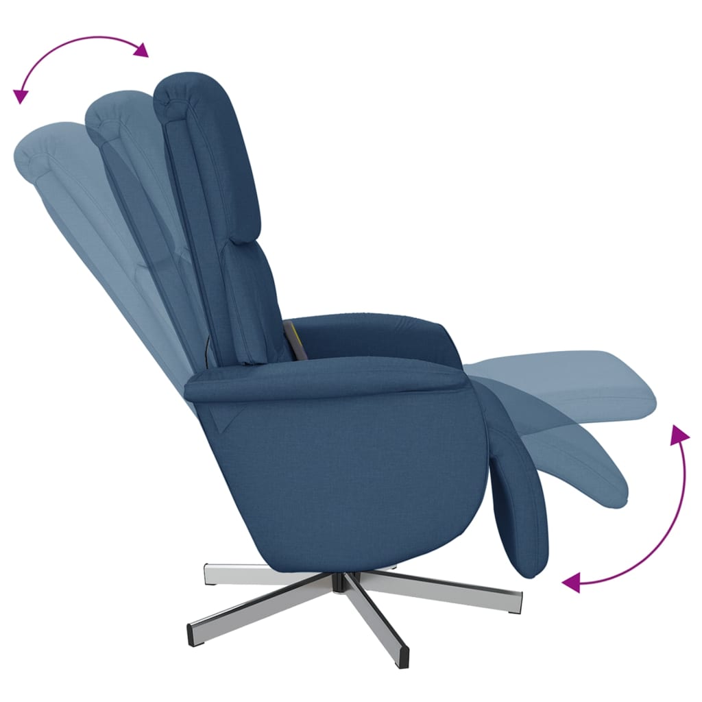 vidaXL masāžas krēsls ar kāju balstu, atgāžams, zils audums