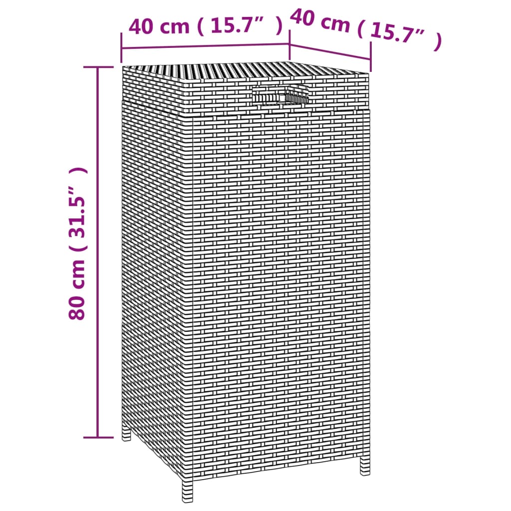 vidaXL atkritumu tvertne, 40x40x80 cm, melna, polietilēna rotangpalma