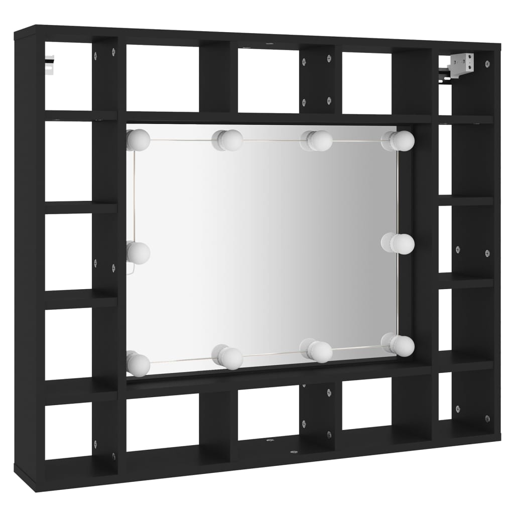 vidaXL skapītis ar LED un spoguli, melns, 91x15x76,5 cm