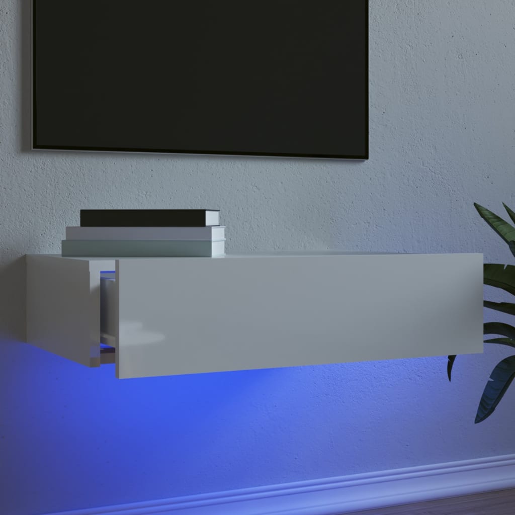 vidaXL TV skapītis ar LED apgaismojumu, spīdīgi balts, 60x35x15,5 cm