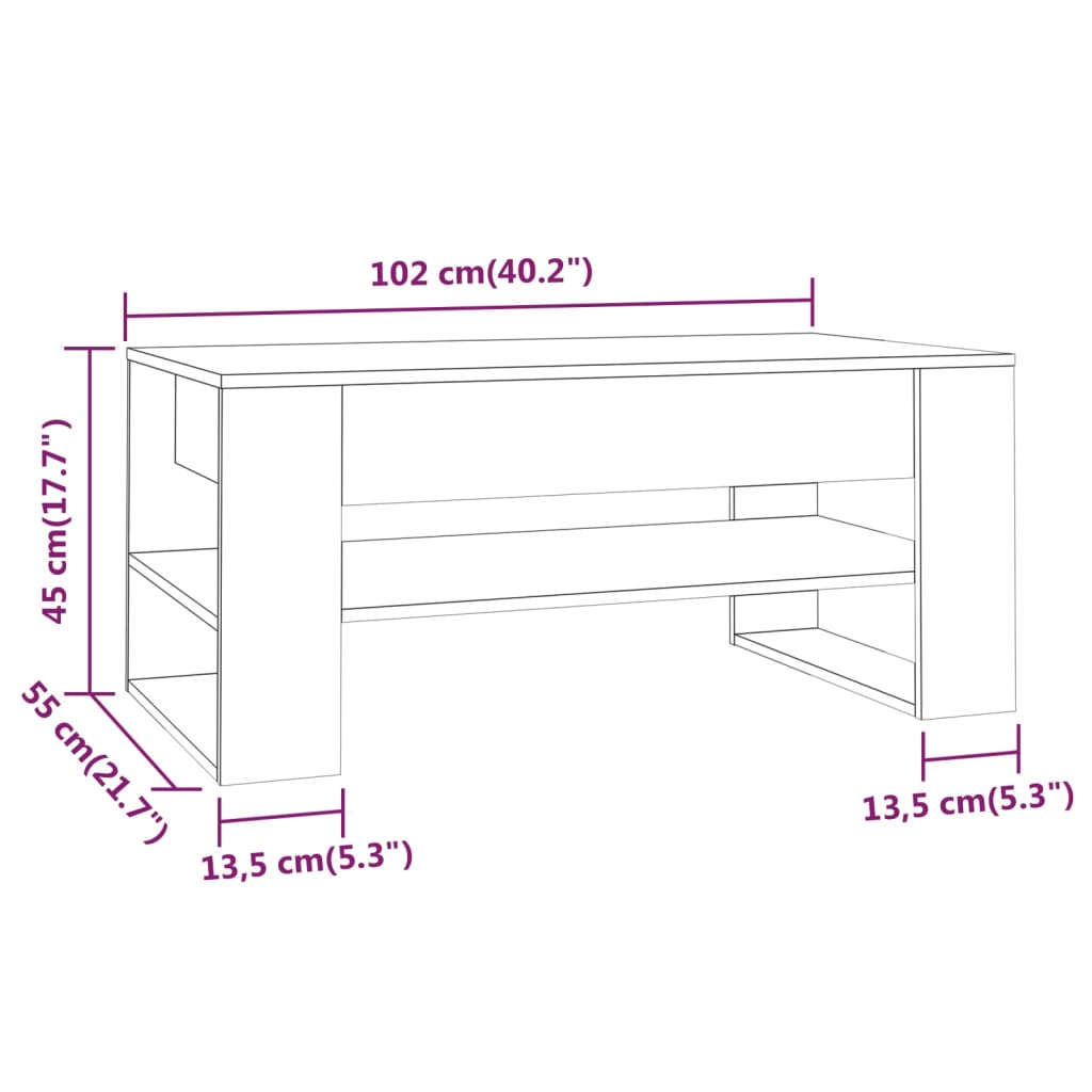 vidaXL kafijas galdiņš, betona pelēks, 102x55x45 cm, inženierijas koks