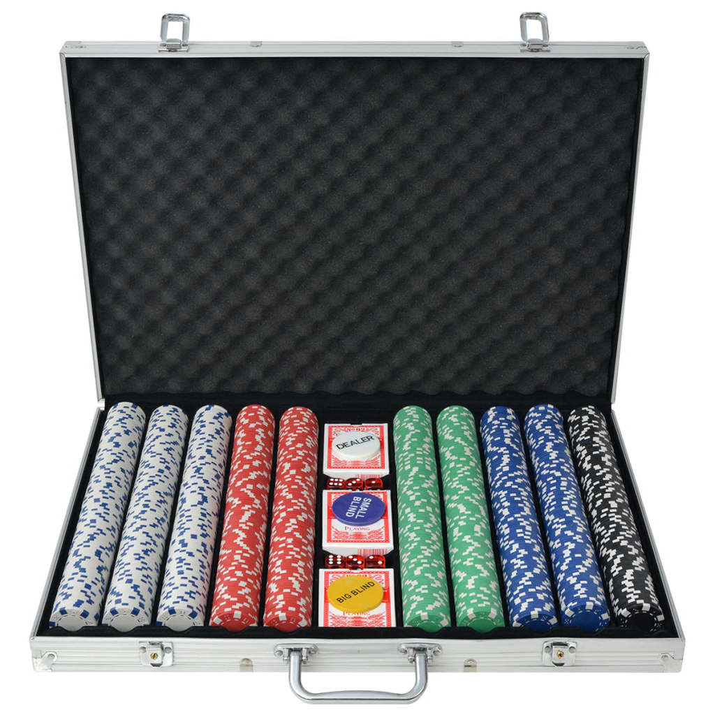 vidaXL pokera komplekts ar 1000 alumīnija žetoniem