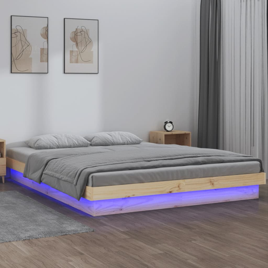 vidaXL gultas rāmis, LED, 120x190 cm, divvietīgs, masīvkoks