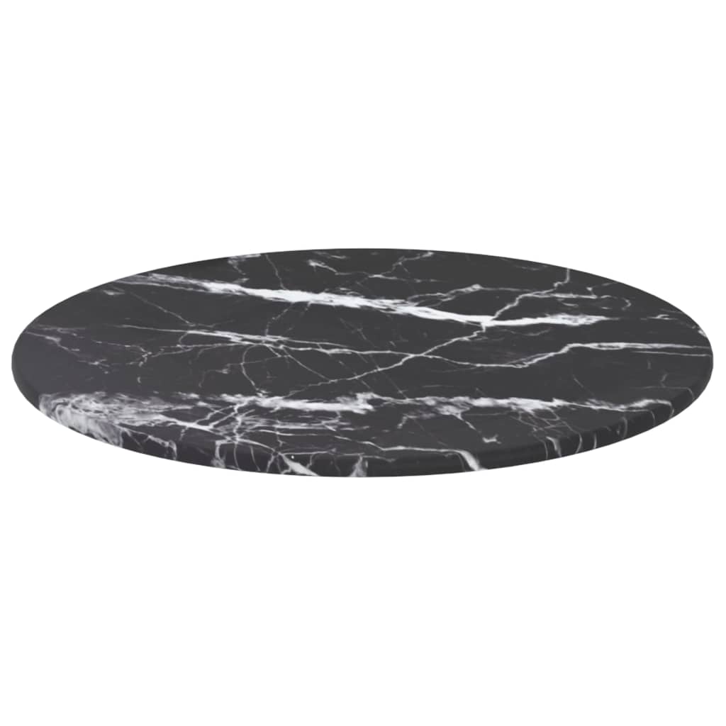 vidaXL galda virsma, melna, Ø30x0,8 cm, stikls ar marmora dizainu