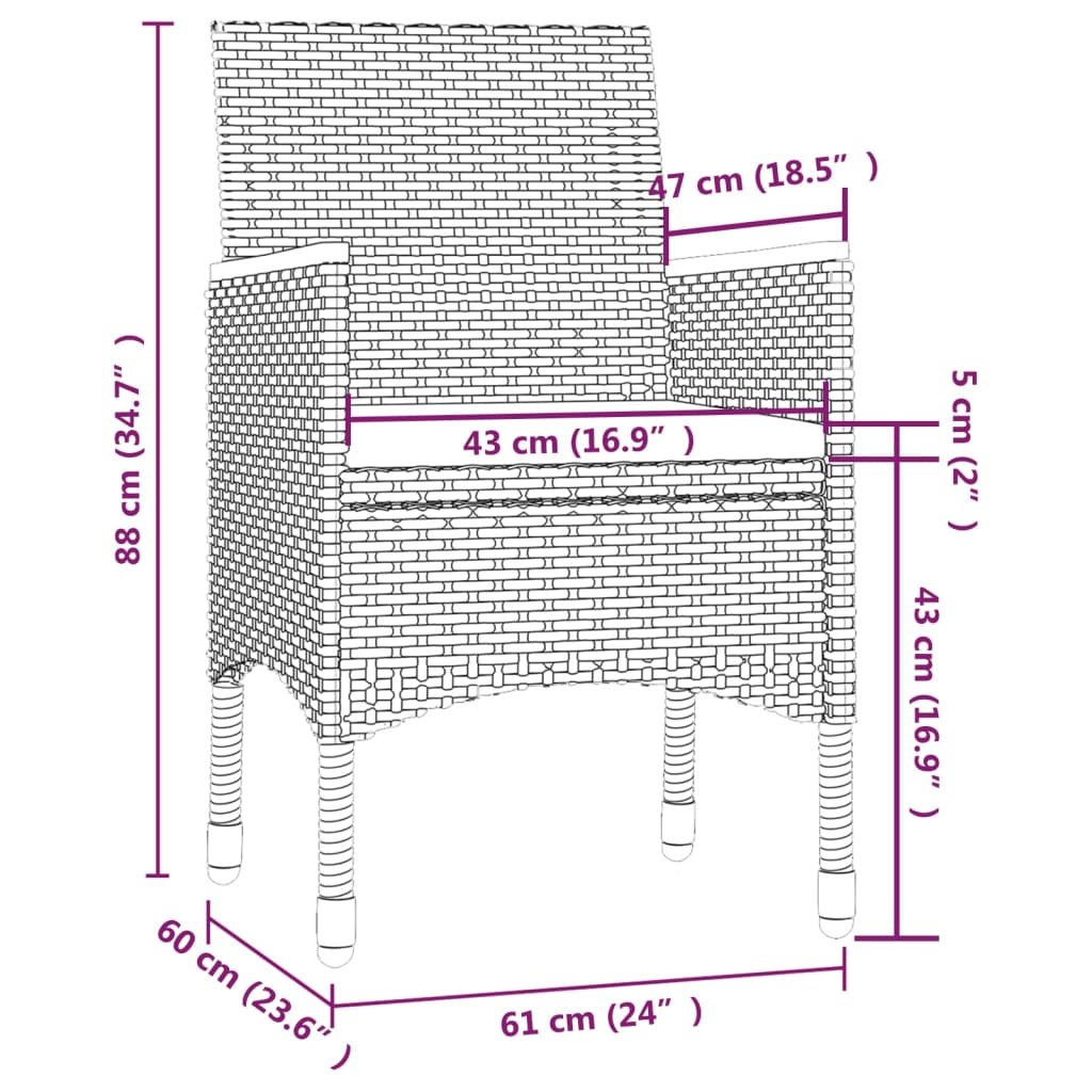 vidaXL 5-daļīgs dārza mēbeļu komplekts ar matračiem, PE rotangpalma