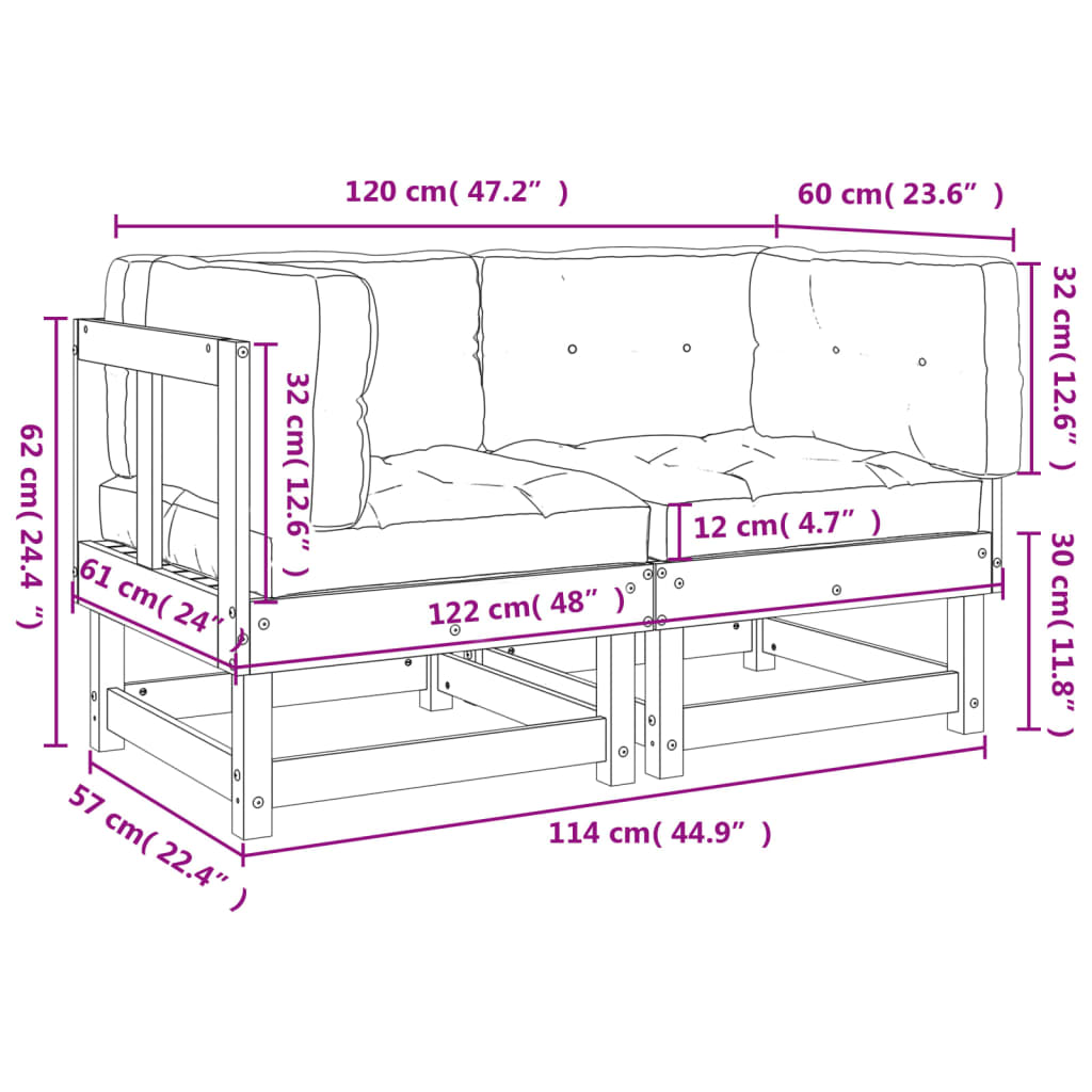 vidaXL stūra dīvāni ar matračiem, 2 gab., priedes masīvkoks
