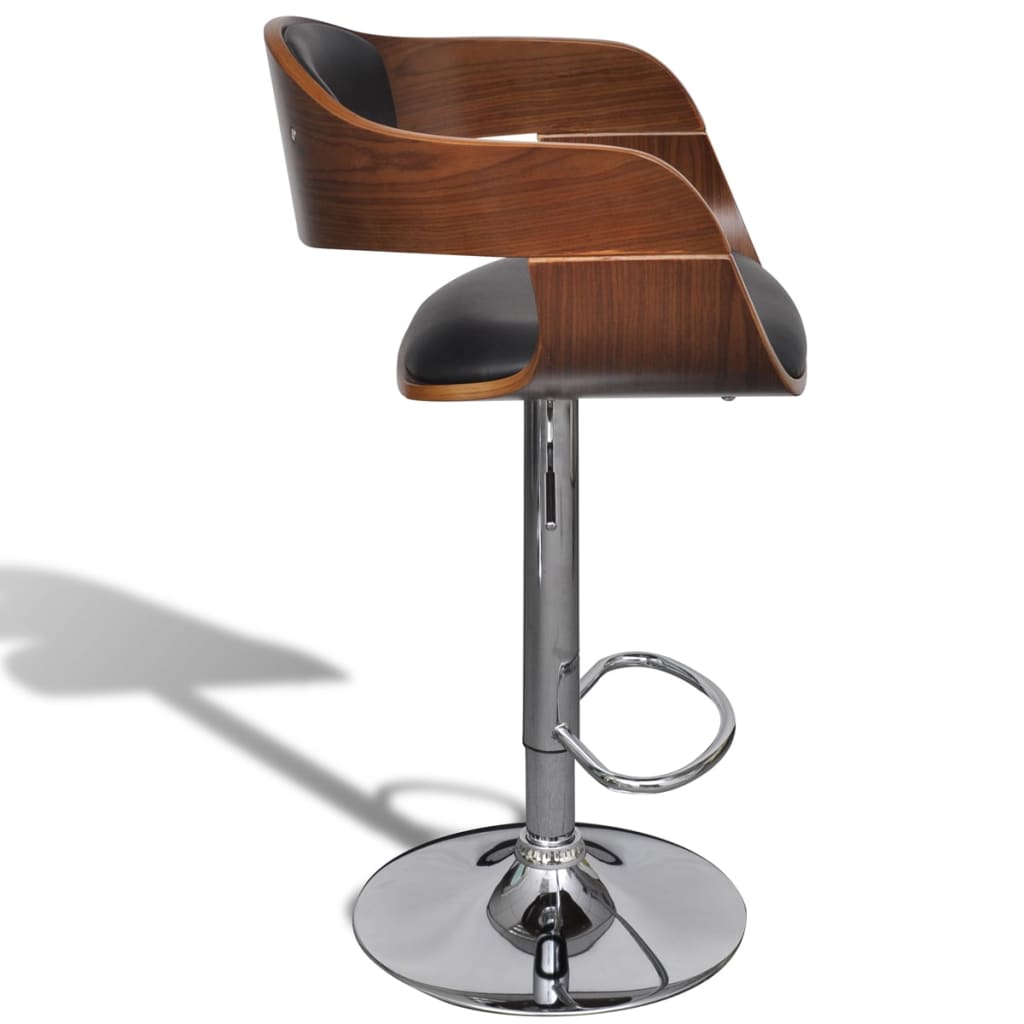 vidaXL bāra krēsli, 2 gab., izliekts koks, melna mākslīgā āda