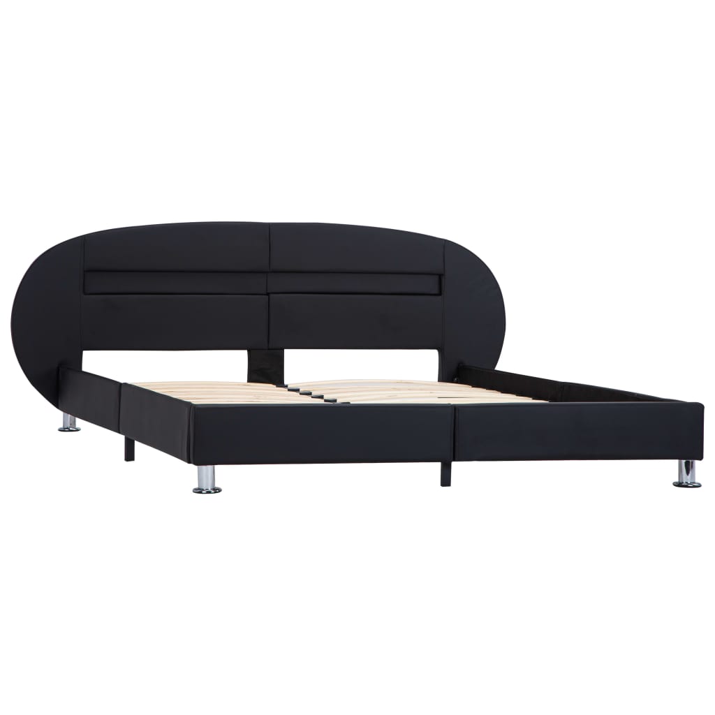 vidaXL gultas rāmis ar LED, melns, 120x200 cm, mākslīgā āda