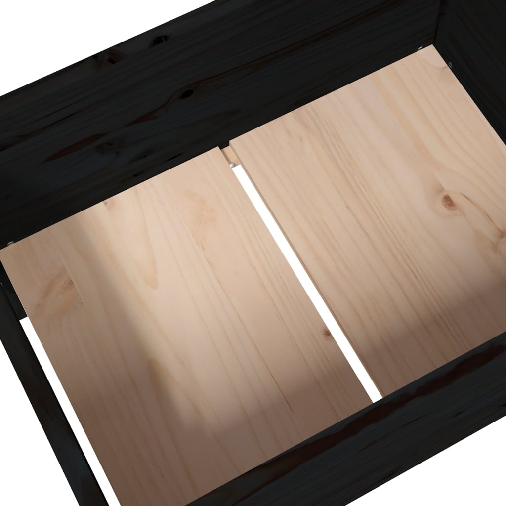 vidaXL puķu kaste, melna, 178,5x44x75 cm, priedes masīvkoks