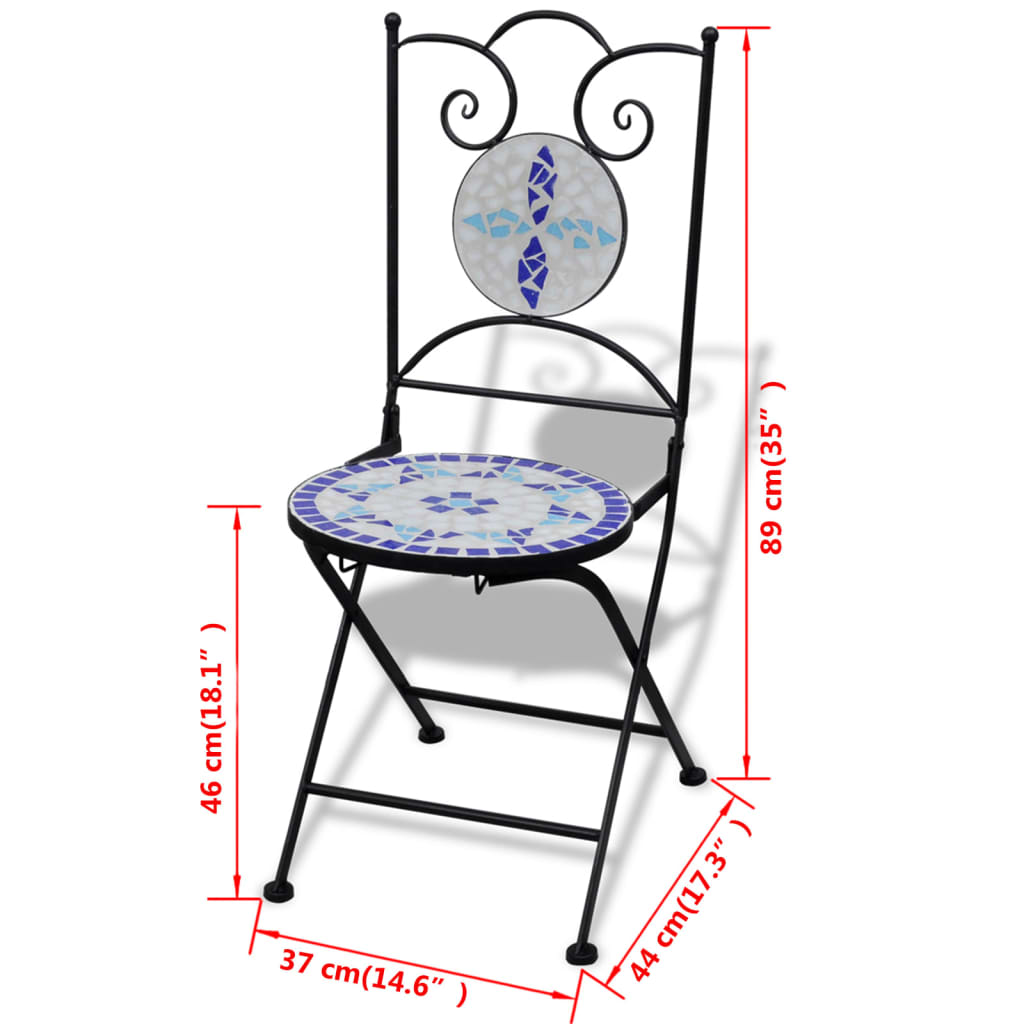 vidaXL saliekami bistro krēsli, 2 gab., keramika, zili un balti