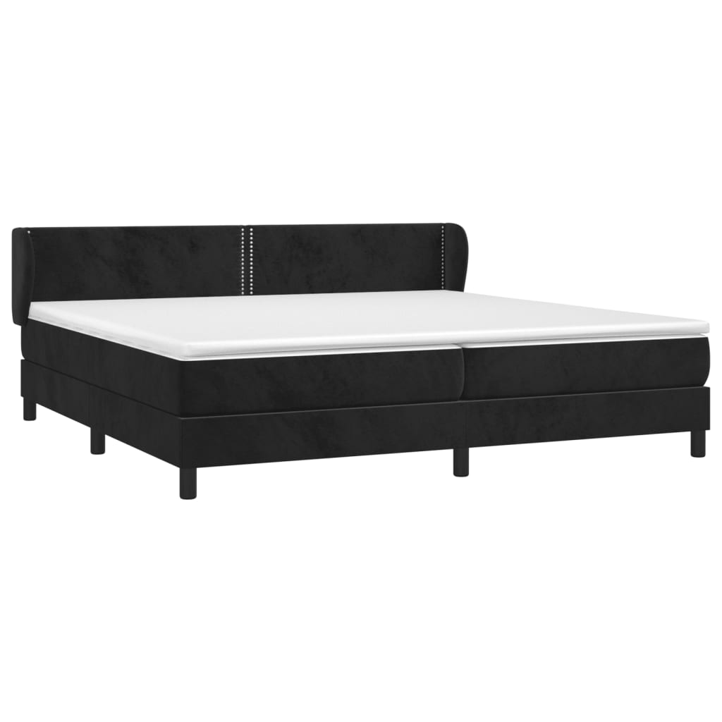 vidaXL atsperu gulta ar matraci, melna samts, 200x200 cm