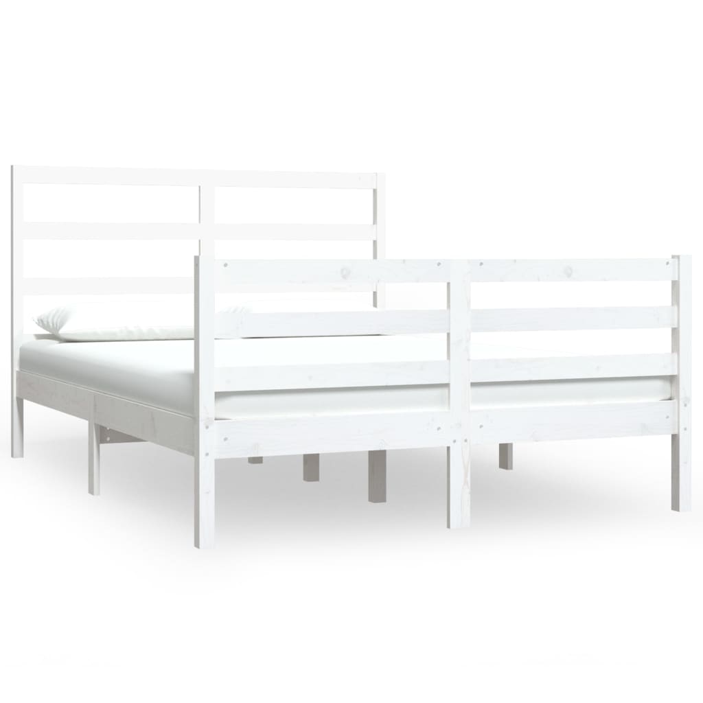 vidaXL gultas rāmis, balts, priedes masīvkoks, 135x190 cm, divvietīgs