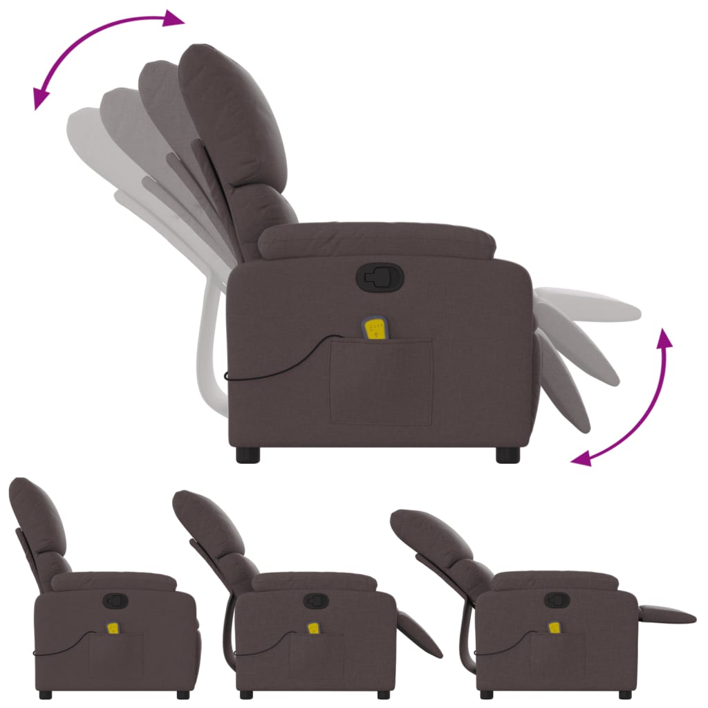 vidaXL masāžas krēsls, atgāžams, tumši brūns audums