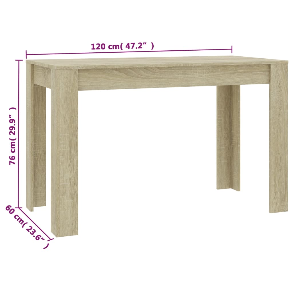 vidaXL virtuves galds, 120x60x76 cm, ozolkoka krāsā, skaidu plāksne