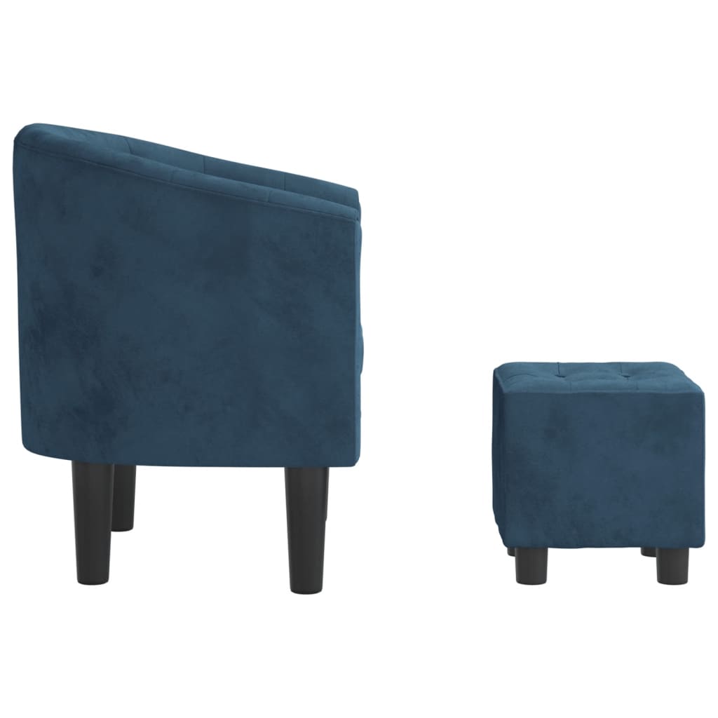 vidaXL atpūtas krēsls ar kājsoliņu, tumši zils samts