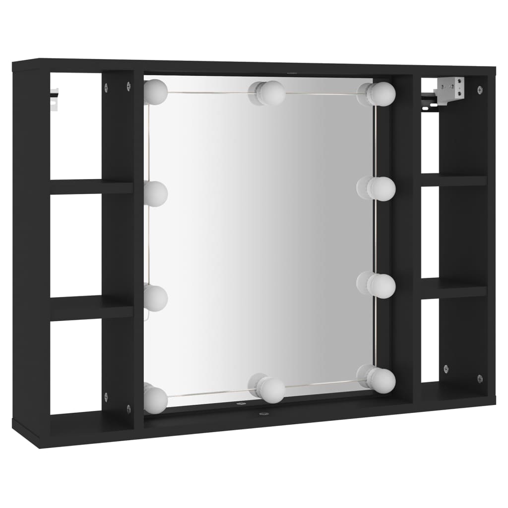 vidaXL spoguļskapītis ar LED, melns, 76x15x55 cm