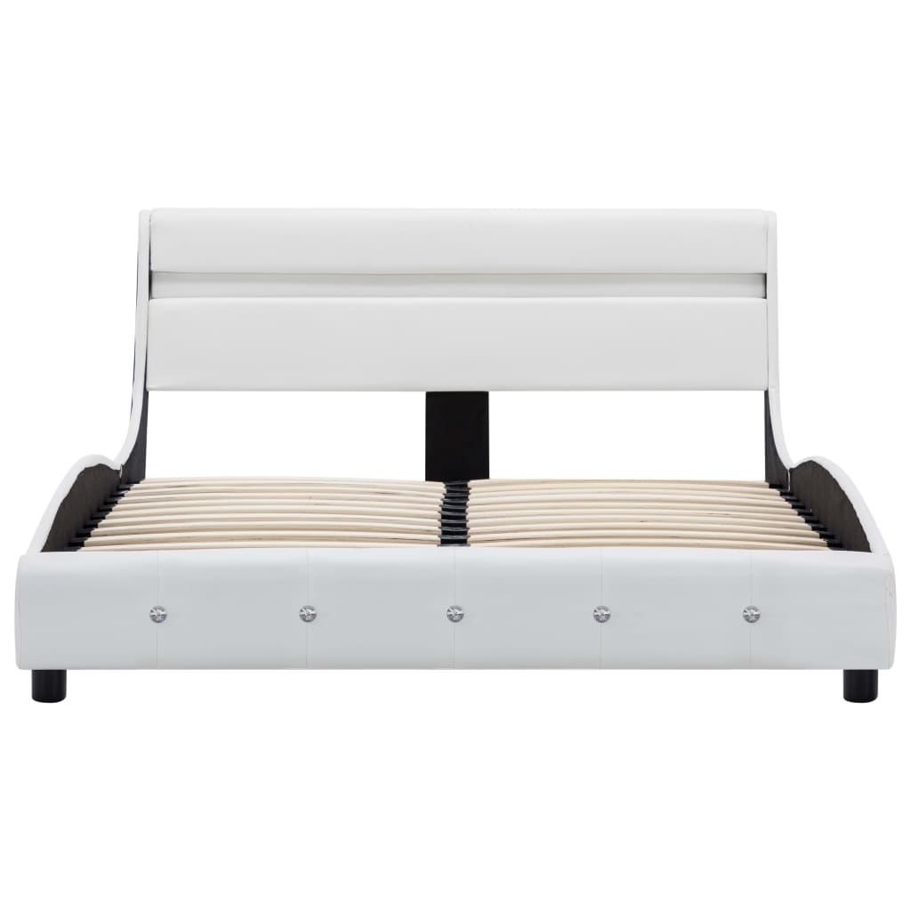 vidaXL gultas rāmis ar LED, balta mākslīgā āda, 160x200 cm