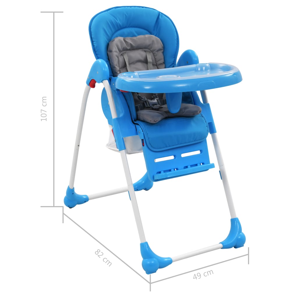 vidaXL bērnu barošanas krēsls, zils ar pelēku