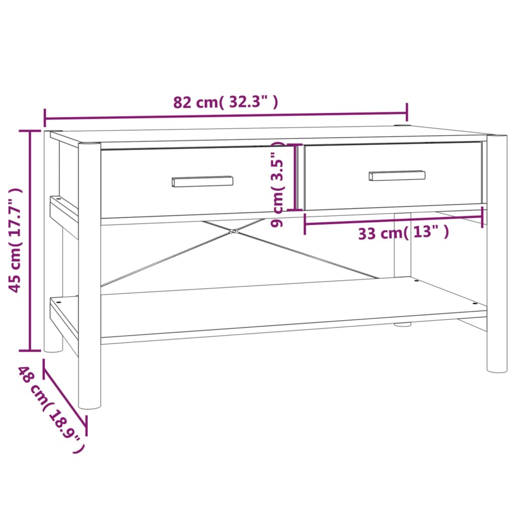 vidaXL kafijas galdiņš, balts, 82x48x45 cm, inženierijas koks