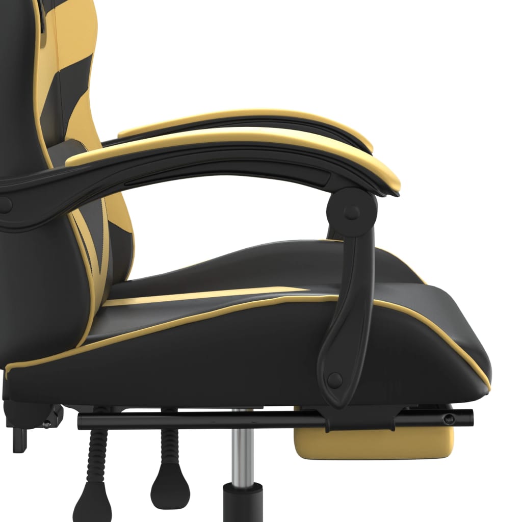 vidaXL datorkrēsls ar kāju balstu, melna un zeltaina mākslīgā āda
