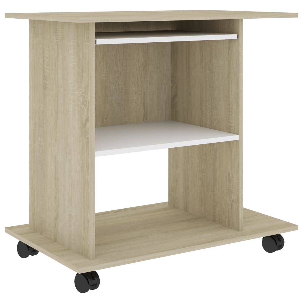 vidaXL datorgalds, balts ar ozolkoku, 80x50x75 cm, kokskaidu plātne
