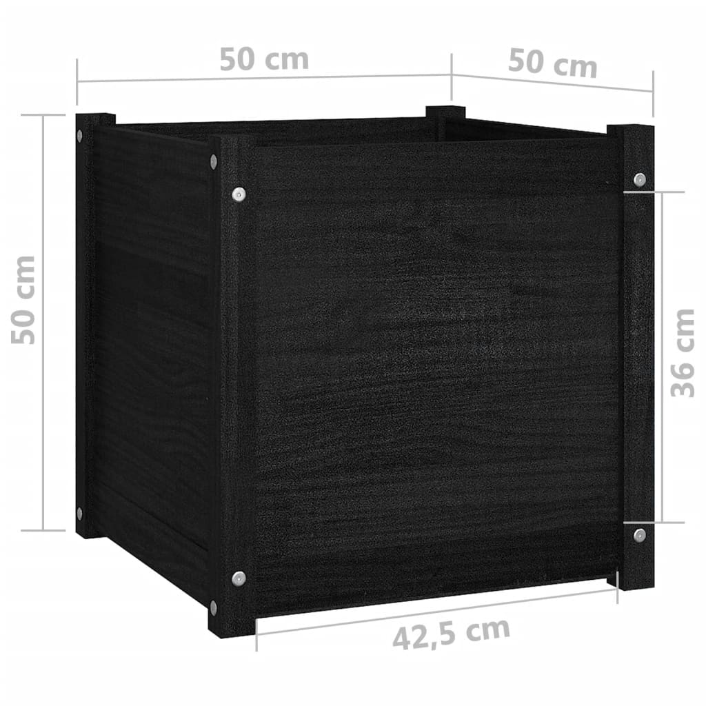 vidaXL dārza puķu kaste, melna, 50x50x50 cm, priedes masīvkoks