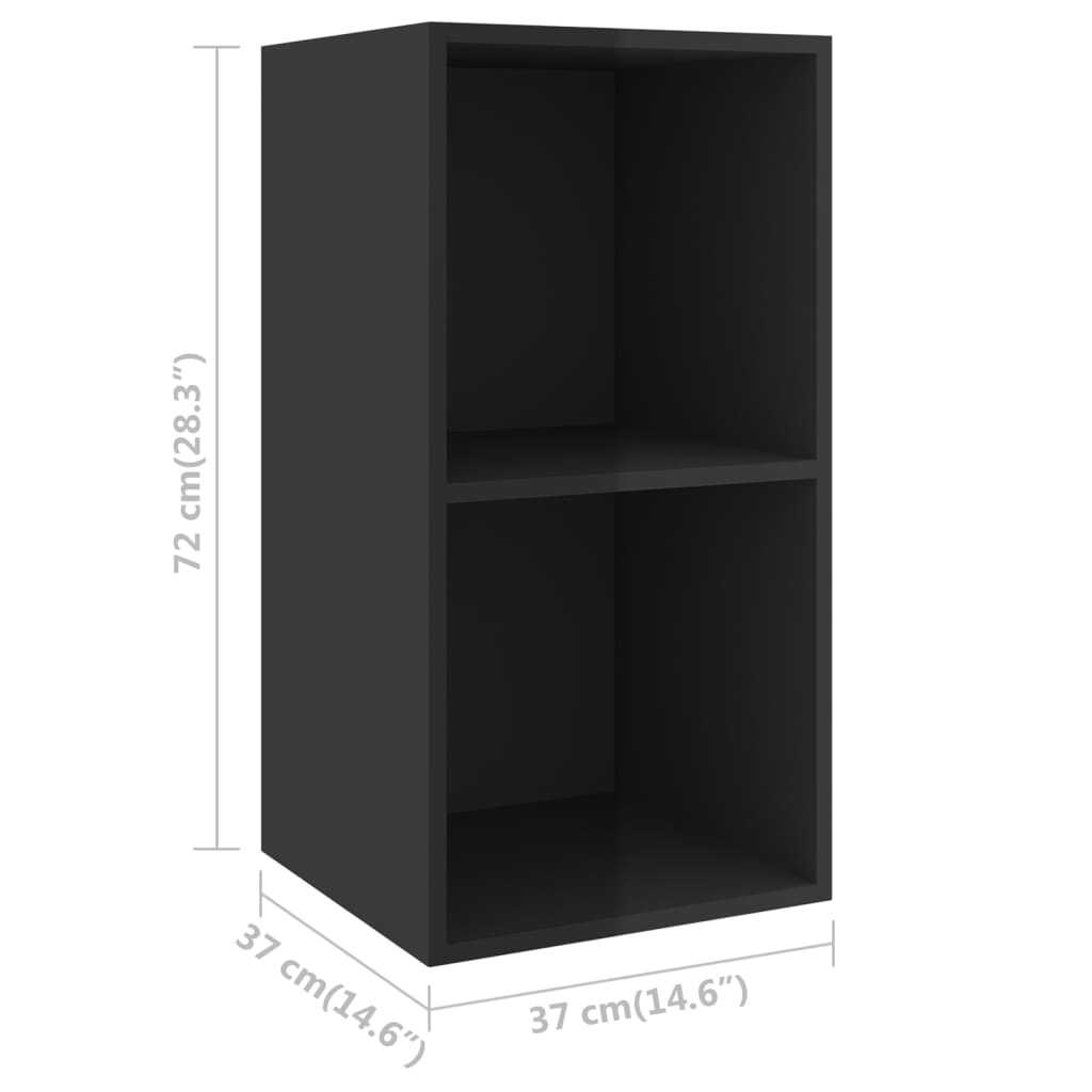 vidaXL sienas TV skapītis, spīdīgi melns, 37x37x72 cm, skaidu plāksne