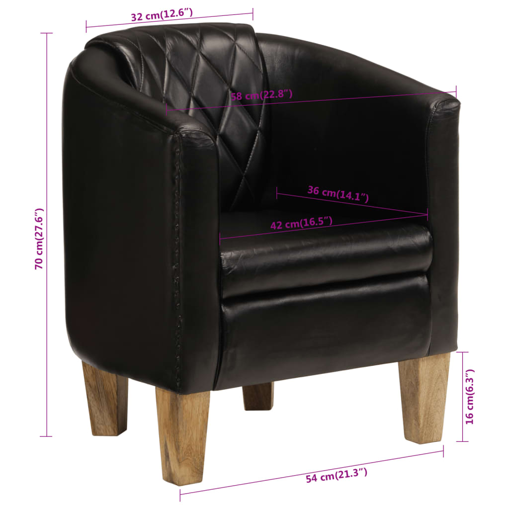 vidaXL atpūtas krēsls, melns, dabīgā āda
