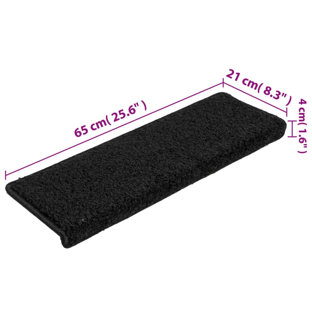 vidaXL kāpņu paklāji, 10 gab., 65x21x4 cm, melni