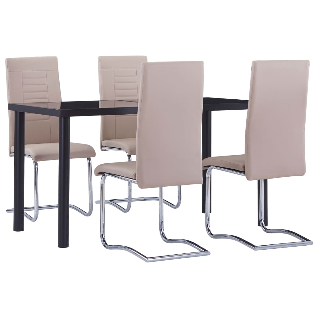 vidaXL virtuves galds un 4 krēsli, kapučīno krāsas mākslīgā āda