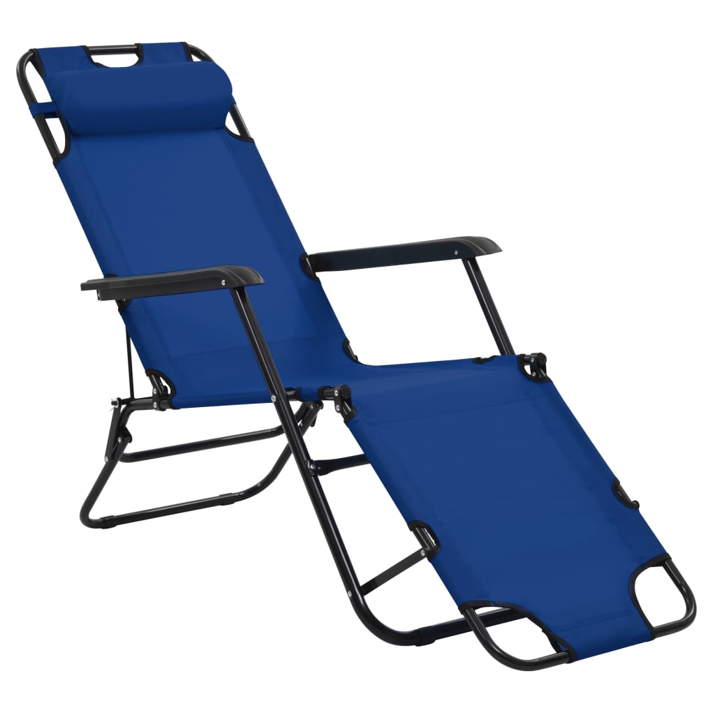vidaXL sauļošanās krēsli, 2 gab., ar kāju balstu, tērauds, zili