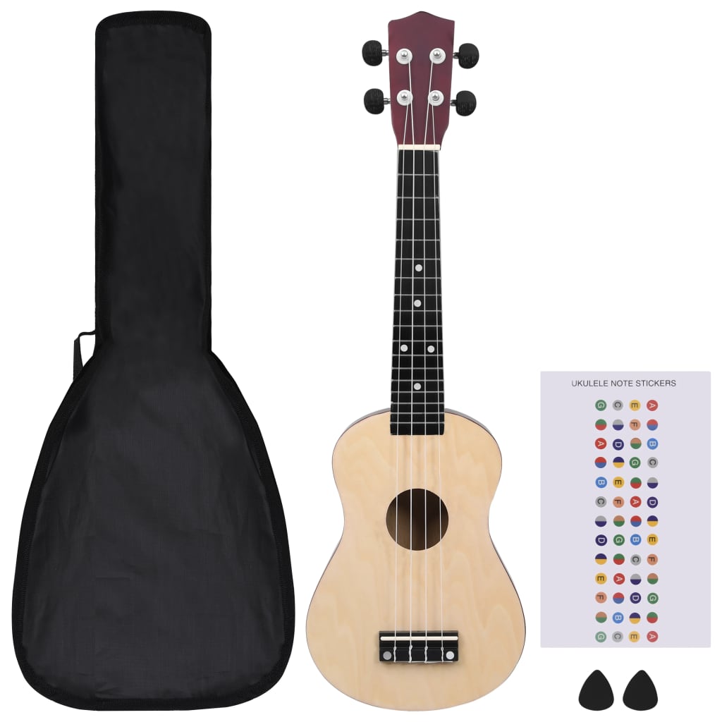 vidaXL soprāna bērnu ukulele ar somu, dabīga krāsa, 23"