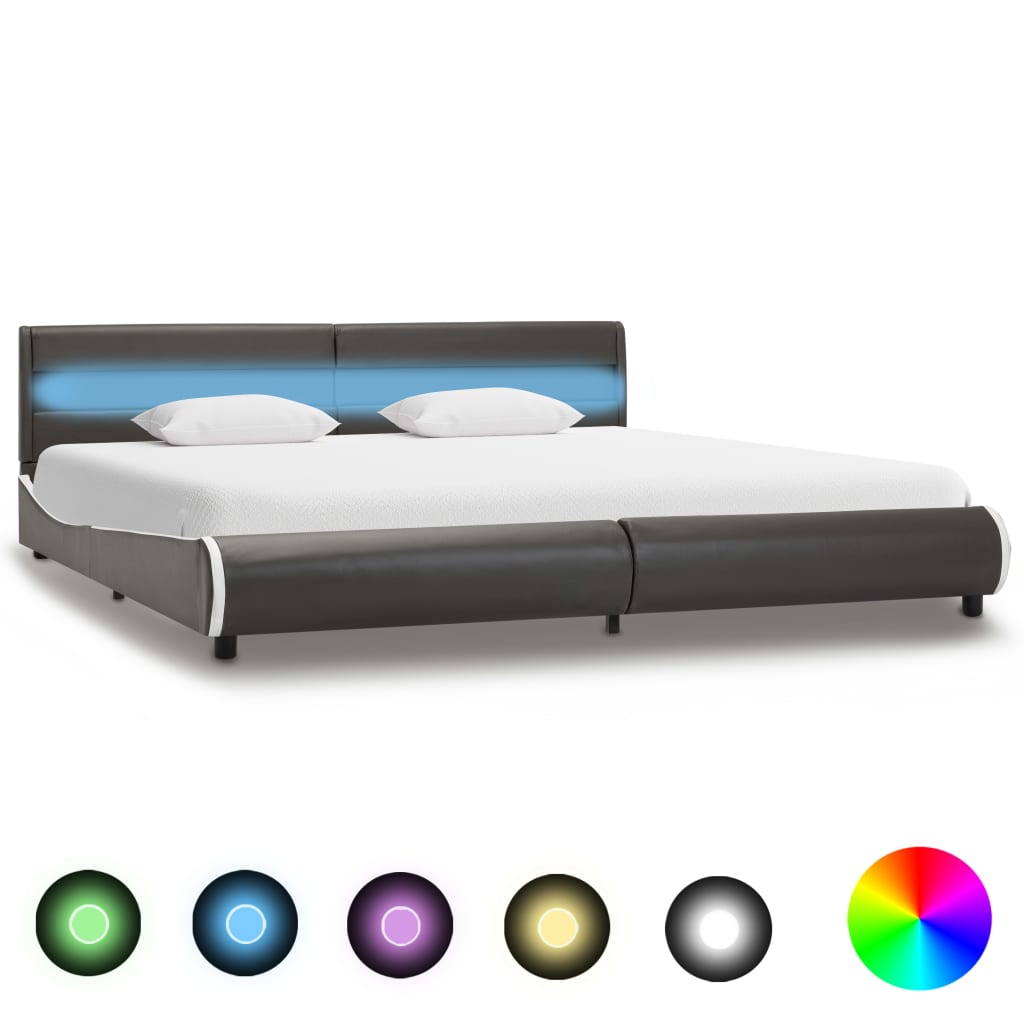 vidaXL gultas rāmis ar LED, pelēks, 180x200 cm, mākslīgā āda