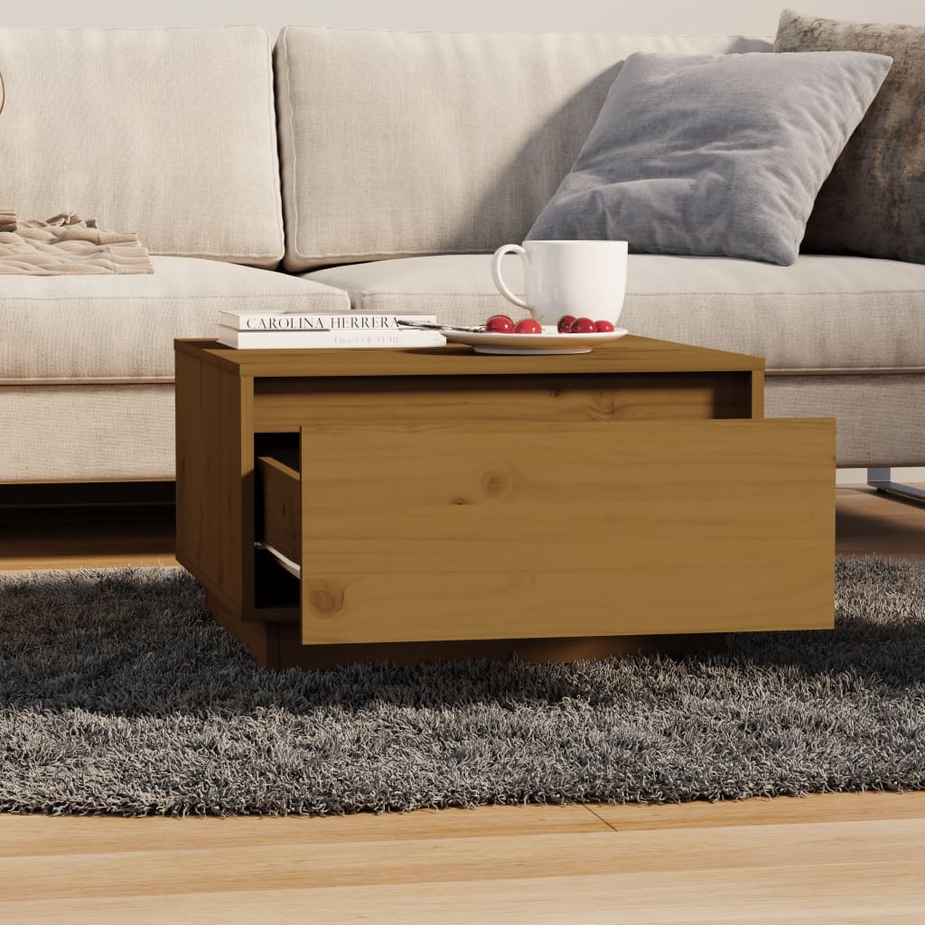vidaXL kafijas galdiņš, medus brūns, 55x56x32 cm, priedes masīvkoks