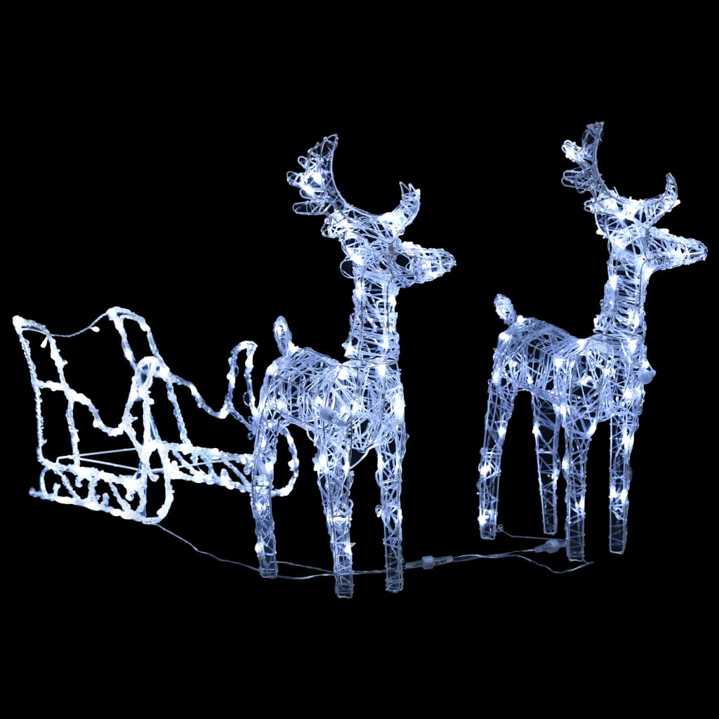 vidaXL Ziemassvētku dekorācija, ziemeļbrieži un kamanas, 240 LED