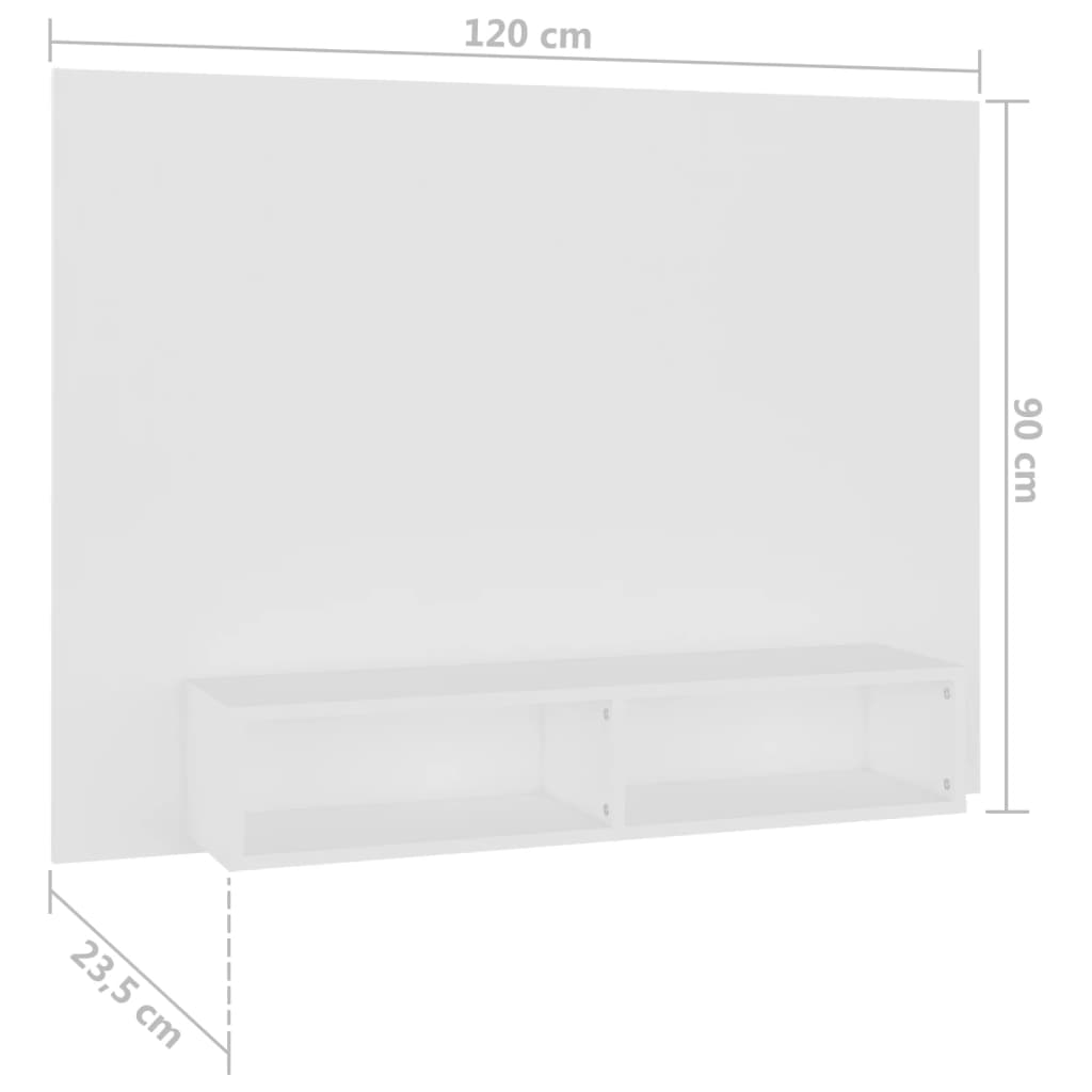 vidaXL sienas TV plaukts, balts, 120x23,5x90 cm, skaidu plāksne