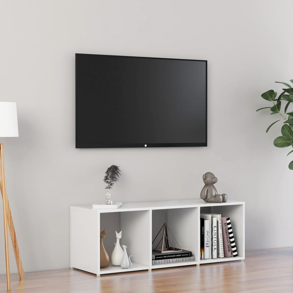 vidaXL TV skapītis, spīdīgi balts, 107x35x37 cm, skaidu plāksne