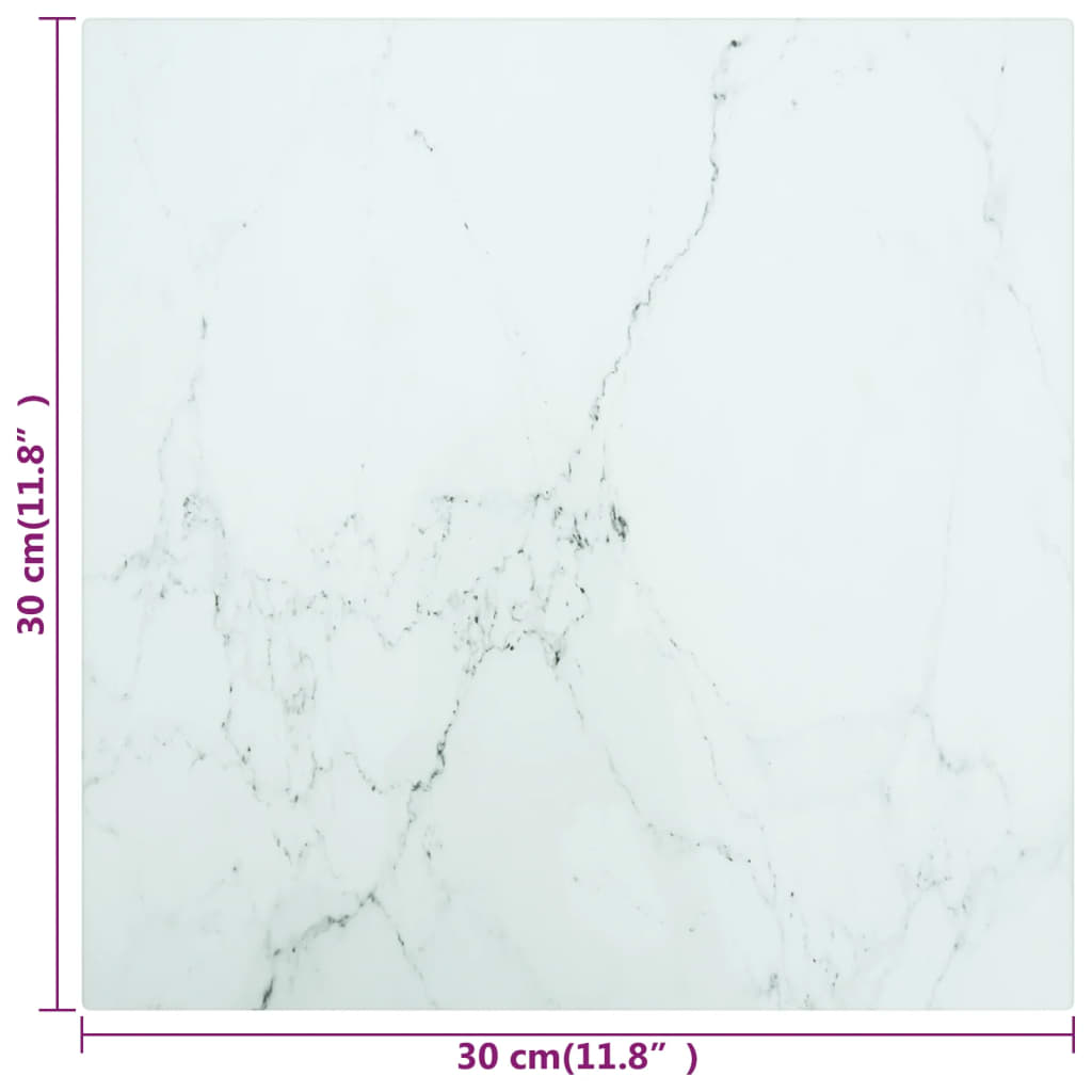 vidaXL galda virsma, balta, 30x30 cm, 6 mm, stikls ar marmora dizainu