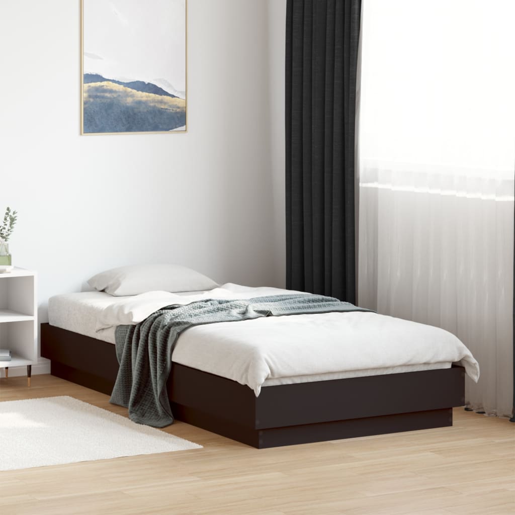 vidaXL gultas rāmis ar LED, melns, 90x190 cm