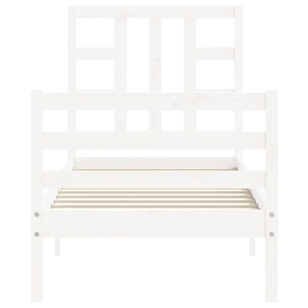 vidaXL gultas rāmis ar galvgali, vienvietīgs, masīvkoks, balts