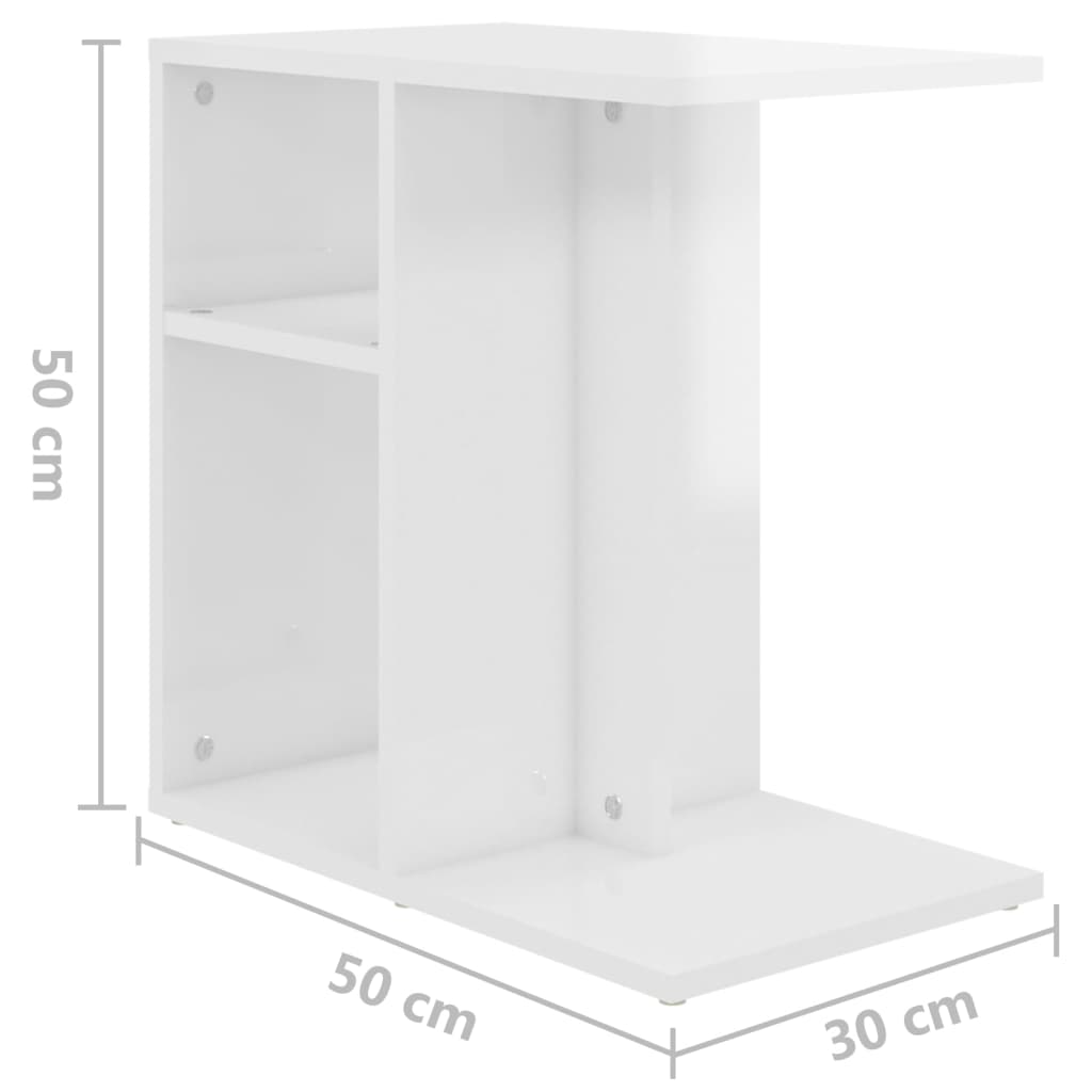 vidaXL galdiņš, spīdīgi balts, 50x30x50 cm, skaidu plāksne