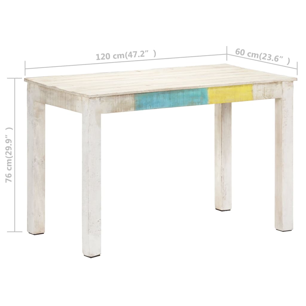 vidaXL virtuves galds, balts, 120x60x76 cm, mango masīvkoks