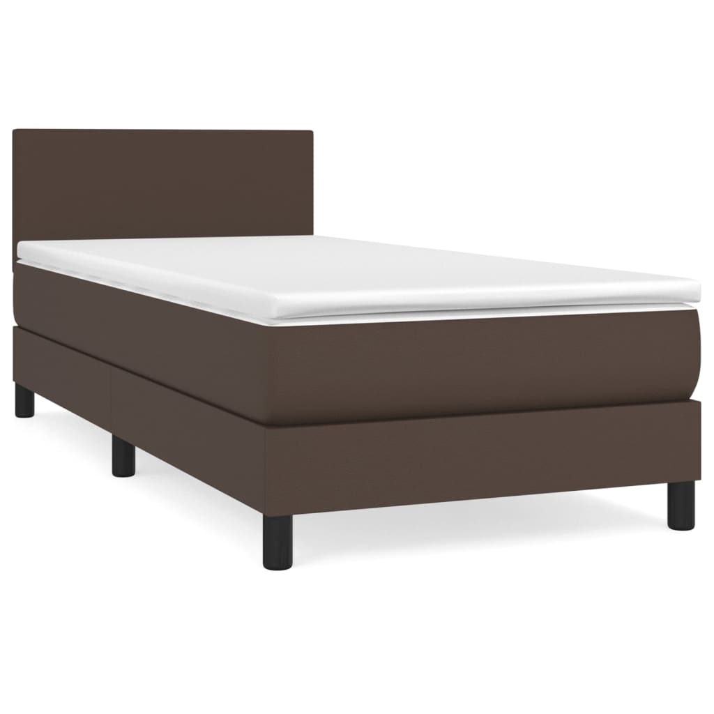 vidaXL atsperu gulta ar matraci, brūna, 100x200 cm, mākslīgā āda