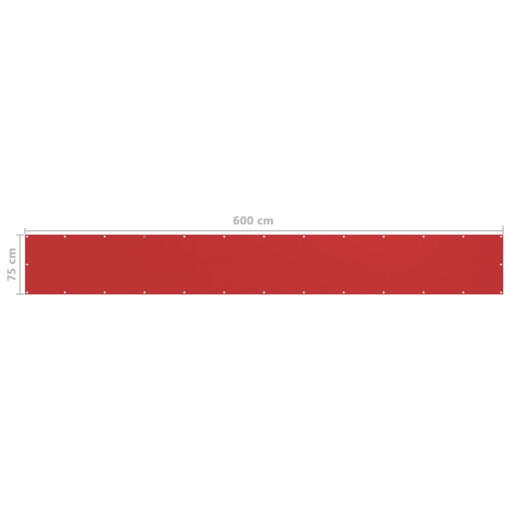 vidaXL balkona aizslietnis, 75x600 cm, sarkans HDPE