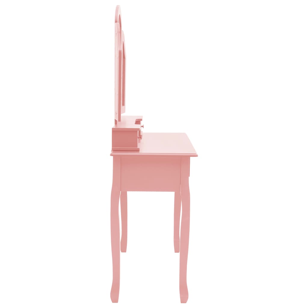 vidaXL spoguļgaldiņš ar tabureti, rozā, 100x40x146 cm, paulonijas koks