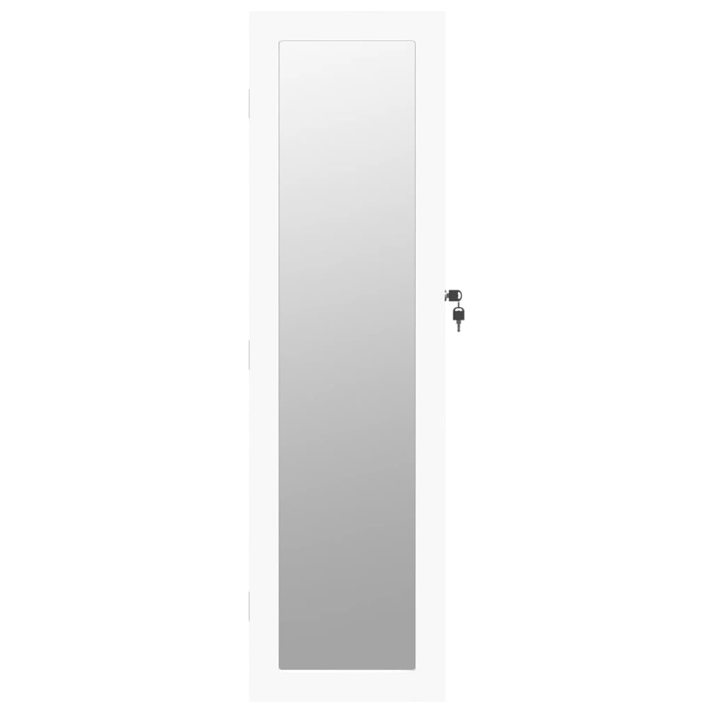 vidaXL sienas rotaslietu skapītis ar spoguli, balts, 30x8,5x106 cm